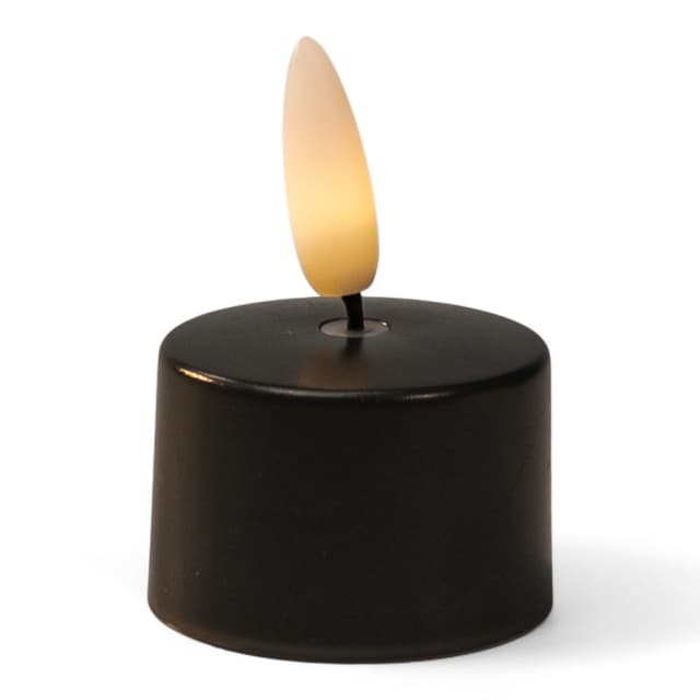 LED-fyrfadslys Off-Black No.57 – sort med realistisk flammeeffekt – varm hvidt lys – op til 400 timers brændetid