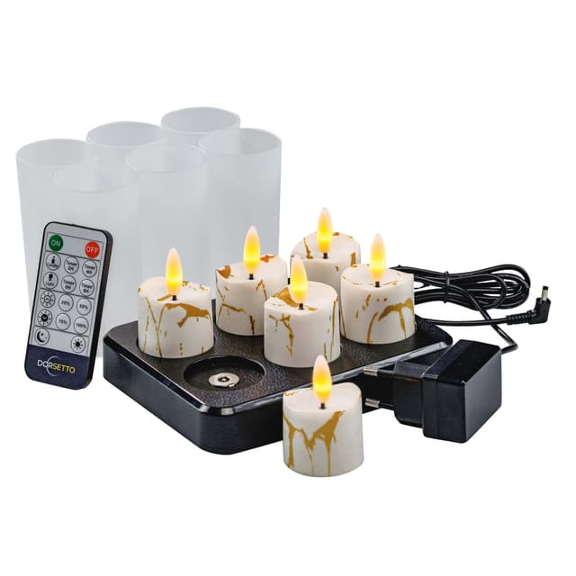 3D genopladelige LED-waxine-/thelys op til 400 timer – med fjernbetjening – 6 stk. – timerfunktion
