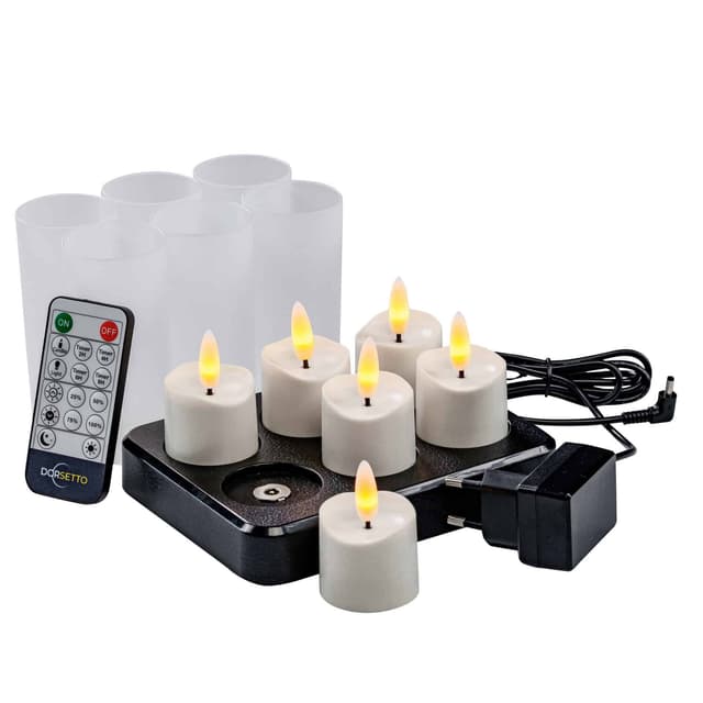 3D genopladelige LED-fyrfadslys op til 400 timer – med fjernbetjening – 6 stk. – timerfunktion