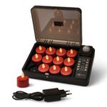 Sæt med 12 genopladelige røde LED-lyskæder – vandtætte, med fjernbetjening, timerfunktion og sort opladeboks