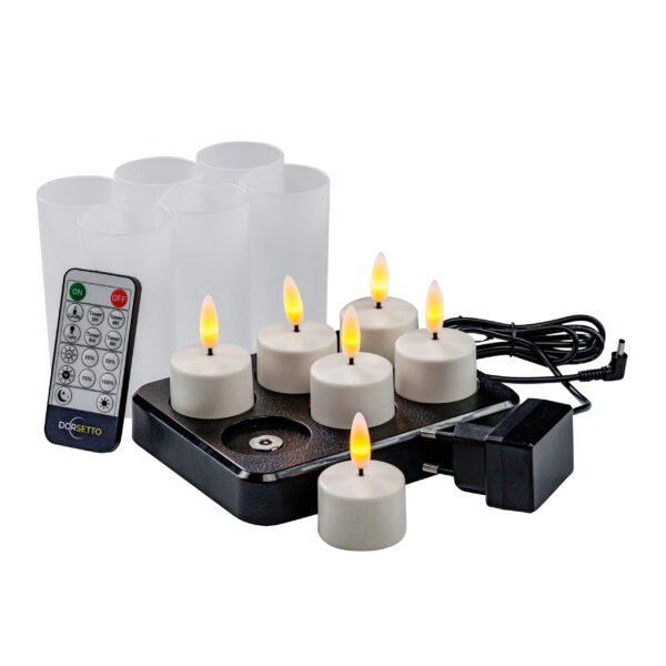 LED waxinelichtjes 3D brandtijd 105 uur oplaadbaar - met Afstandsbediening – 6 Stuks – timerfunctie